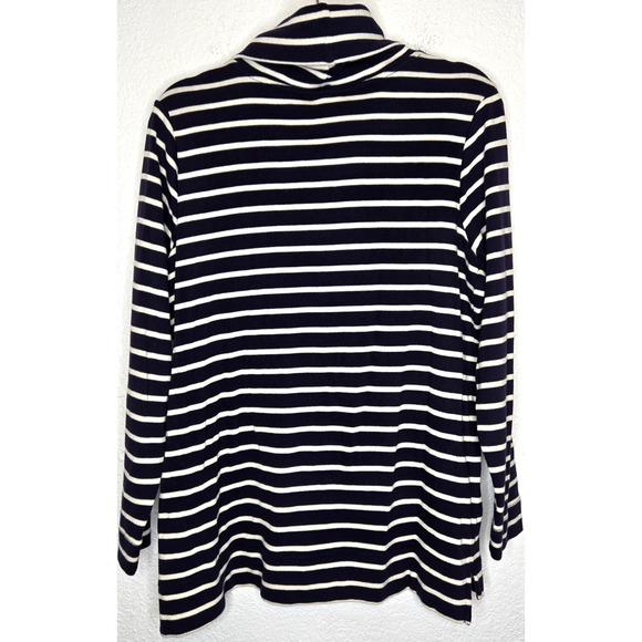 LL Bean Sweater Womens XL Navy White Striped Cowl Turtle Neck Preppy Nautical - Picture 2 of 7